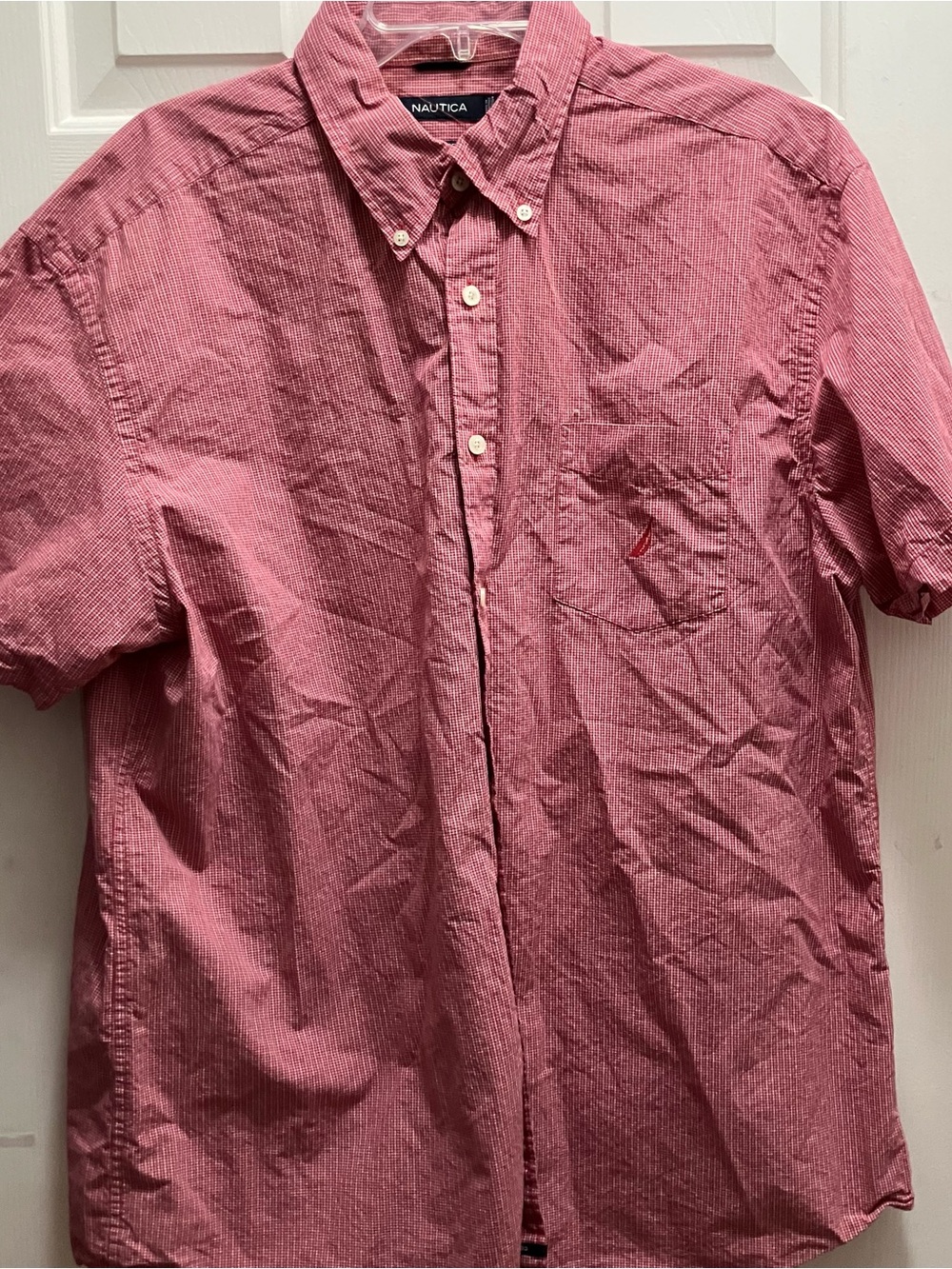 Vtg 90s Nautica Sanded Poplin Plaid Button Down Polo Shirt XL Red Sport